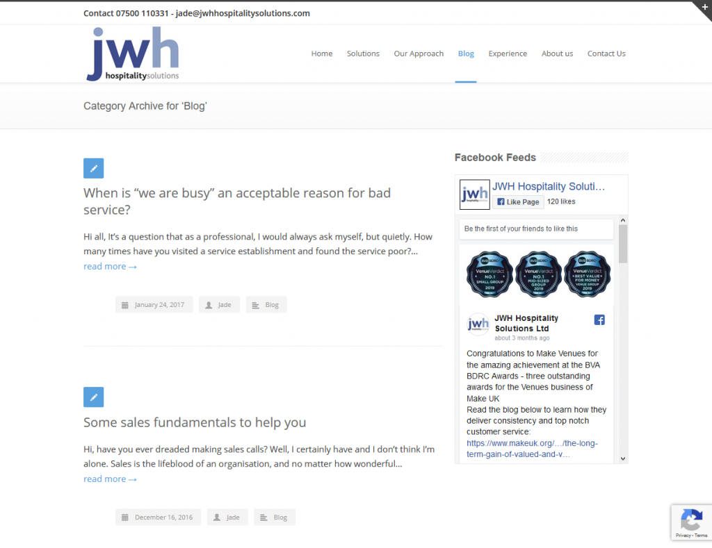 a screen shot of JWH web page which has had new images and new content added